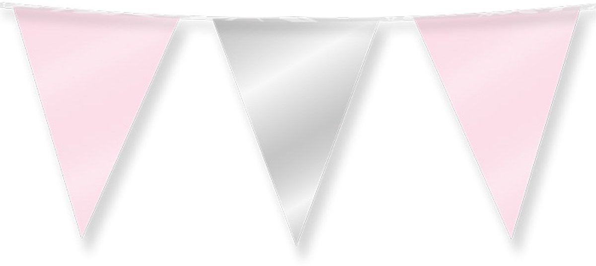 Dubbelzijdige vlaggenlijn | Set á 6 stuks | Lengte: 10 meter | Kleur: Licht roze | Zilver